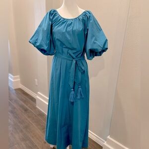 Teal Puff Sleeve Midi Dress